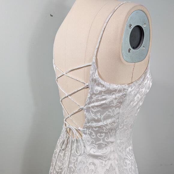 Vintage Prom Dress Maxi Gown 10 Silver White 90s Y2K Corset Fairy Princess Bride - Picture 8 of 11